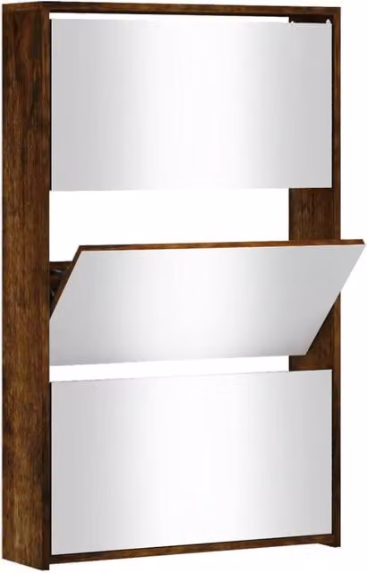 Berkfield Home 3-Layer Modern Shoe Cabinet with Mirror in Smoked Oak Brown, W: 63 cm, D: 17 cm, H: 102.5 cm – 1