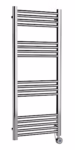 nuie MTY360 Electric Round Straight 17 Bar Towel Radiator, Chrome, W: 50.0 cm, H: 102.0 cm
