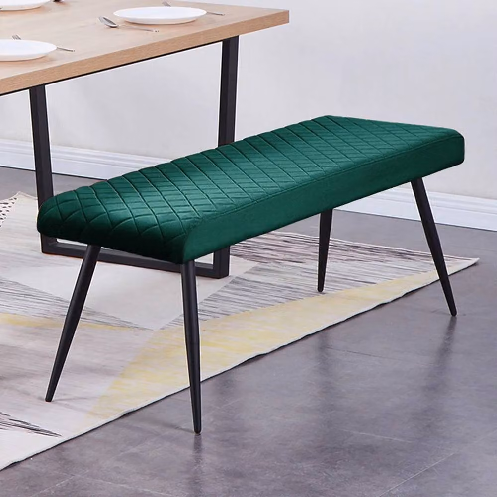 PAWNORA Modern Green Velvet Dining Room Bench with Upholstered Frame and Metal Legs – 5