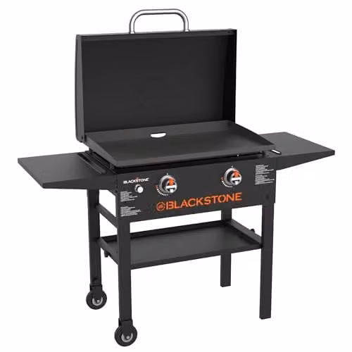 Blackstone 28 inch Black Griddle BBQ Station with Lid and Stainless Steel Cart