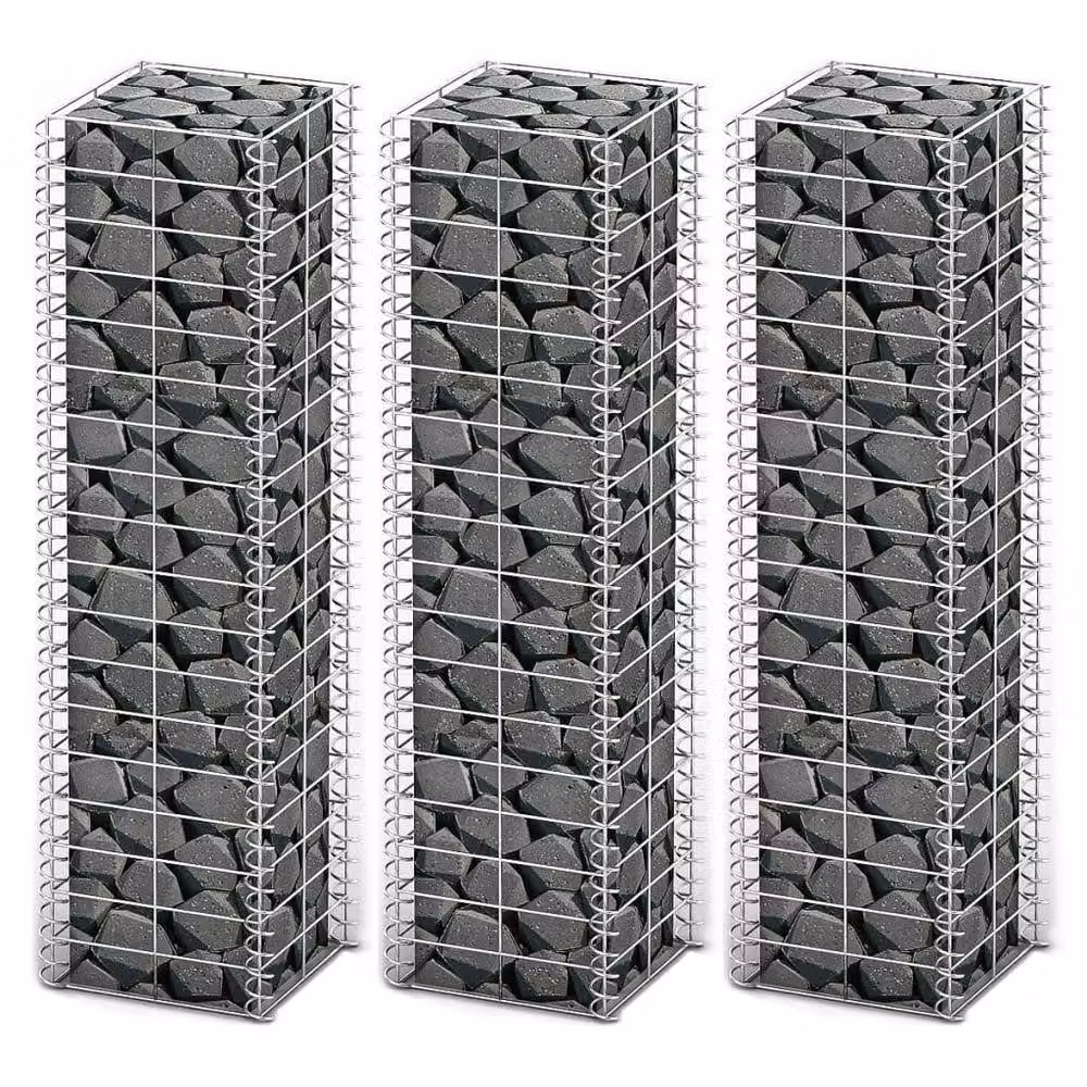 Berkfield Home Durable 3 Piece Galvanised Steel Gabion Set in Silver, H 100 x W 25 x D 25 cm – 2
