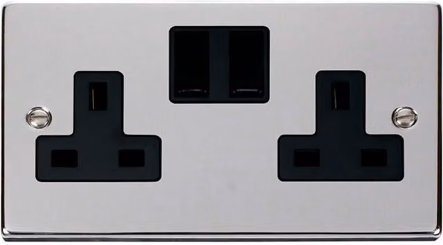 SE Home Polished Chrome 2 Gang 13A Twin Double Switched Plug Socket in Silver – 1