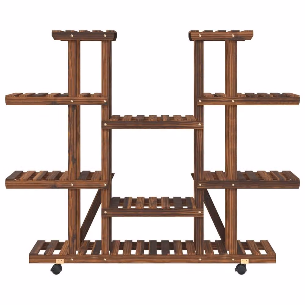 Berkfield Home Elegant Flower Stand with Wheels in Brown Solid Wood, W/D/H: 110 x 25 x 115 cm – 4