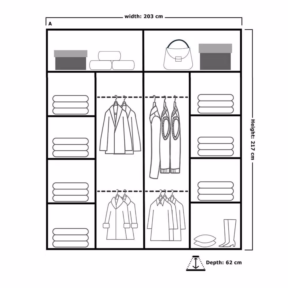 MN Furniture Milos Sliding Wardrobe with Mirror and Integrated LED Lighting, White, W: 203 cm, H: 217 cm – 2