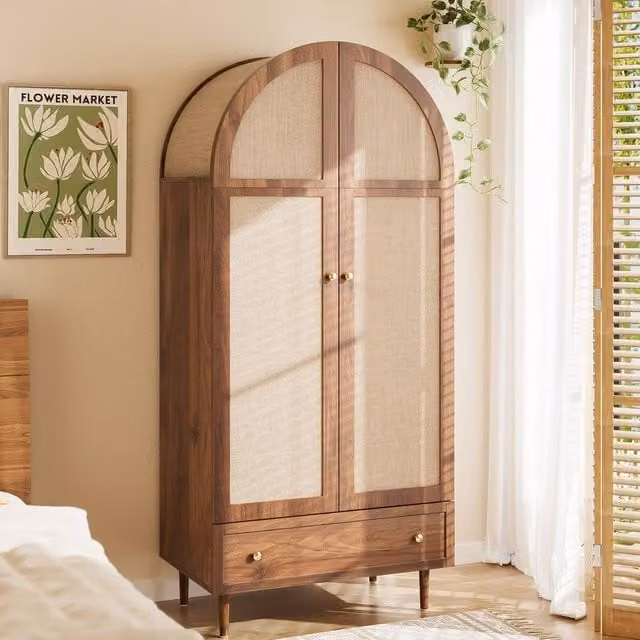 BTM Fabric Door Wardrobe with Integrated Drawer, Brown Walnut Look, H 175 x W 50 x D 50 cm