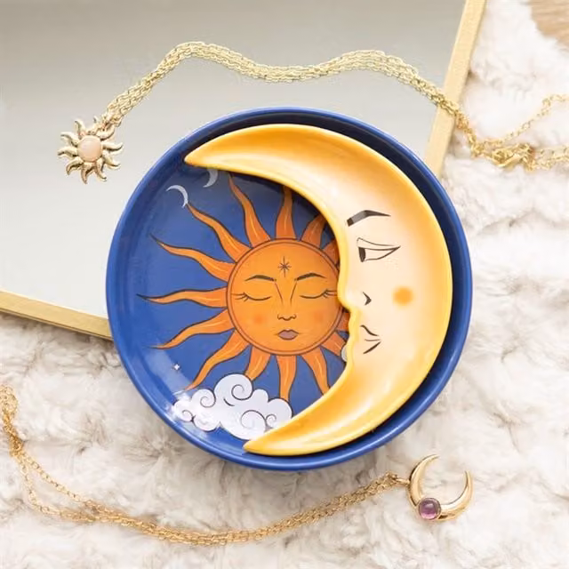KDMK Celestial Sun and Moon Stacking Trinket Dish Set, Multicolour Ceramic Round Boho Bowls