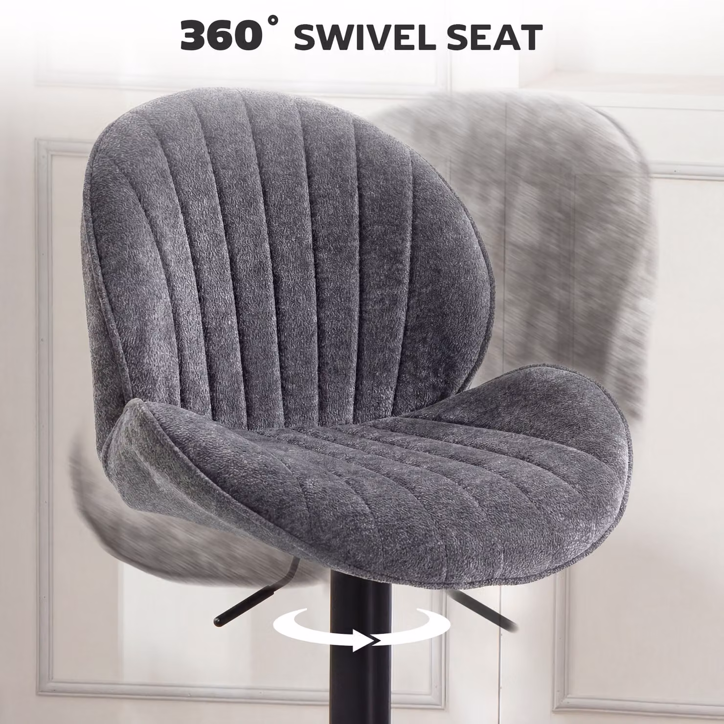 HOMCOM Set of 2 Grey Fabric Swivel Bar Stools with Adjustable Height and Footrest – 6