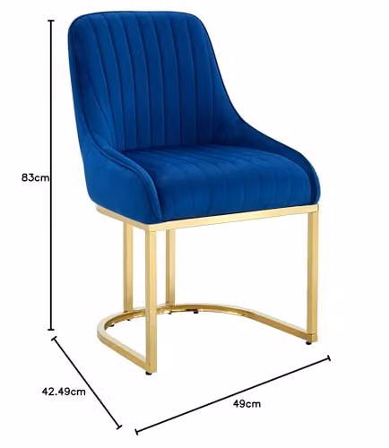 Hygrad Set of 2 Blue Velvet Armless Dining Chairs with Gold Metal Legs – 2