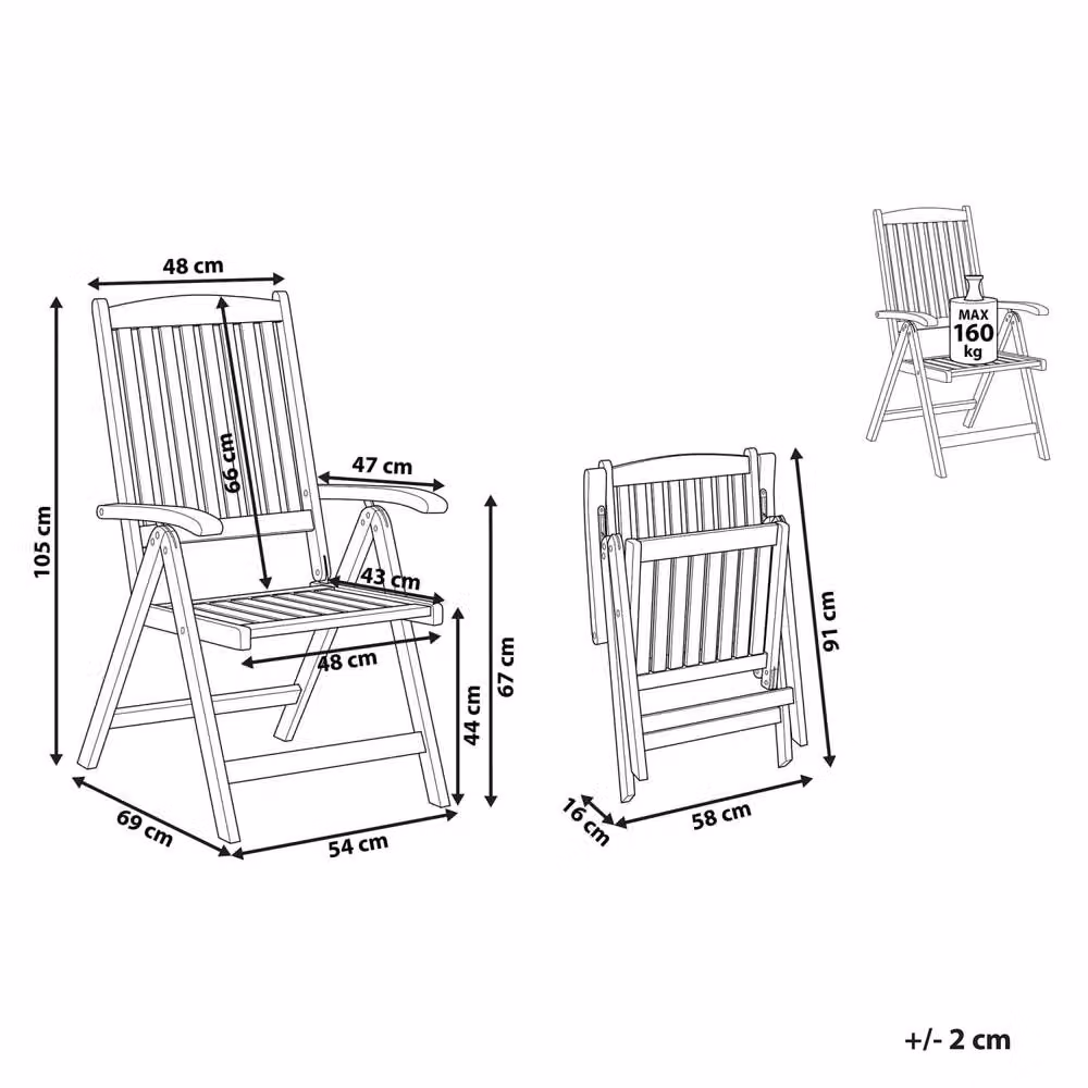 Wyld and Coco Adjustable Foldable Garden Chair in Brown Oiled Acacia Wood – 3