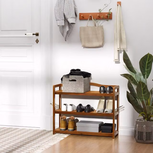HOMCOM 3-Tier Acacia Wood Shoe Storage Organiser in Brown