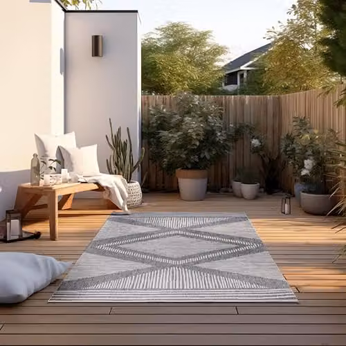 ELLE Decoration Reversible Indoor and Outdoor Rug with Modern Diamond Pattern in Silver, Black and Grey, W/D/H: 120 x 170 cm