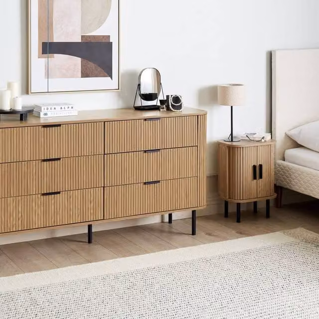 Wyld and Coco Retro Sideboard Chest of Drawers in Light Brown with Black Metal Legs – 1