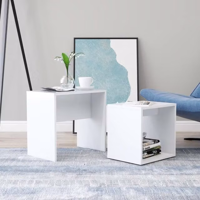 Berkfield Home White Nested Coffee Table Set in Engineered Wood, W: 48 cm, D: 30 cm, H: 45 cm