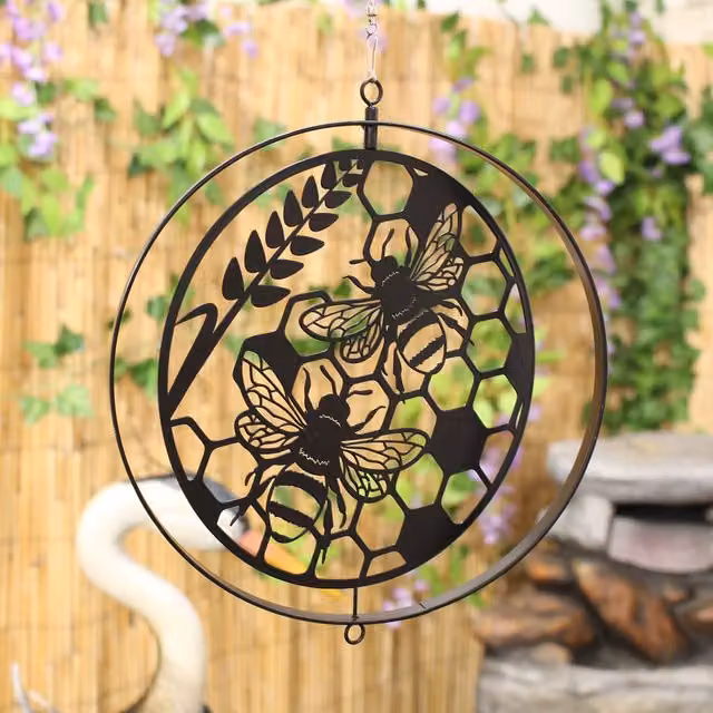 Betley Honey Bee Silhouette Hanging Orbit Spinner in Black Bronze