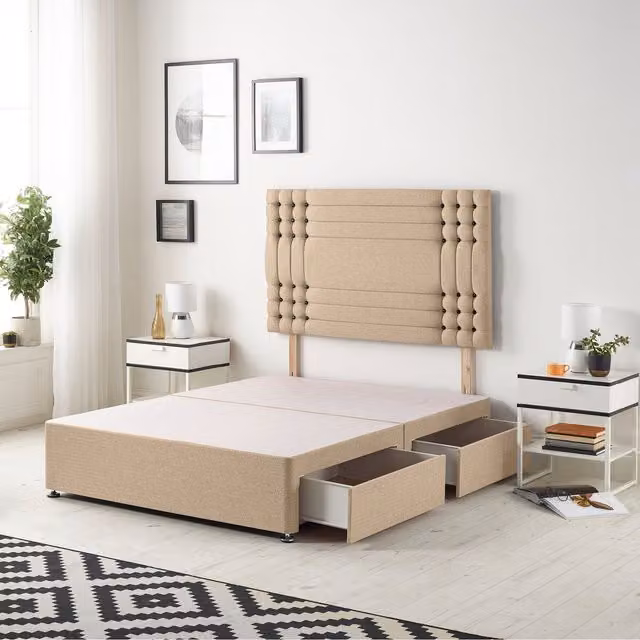 Somnior Beds Ltd Upholstered Velvet Divan Base with Drawers in Beige/Brown, W/D/H: 90 x 200 cm