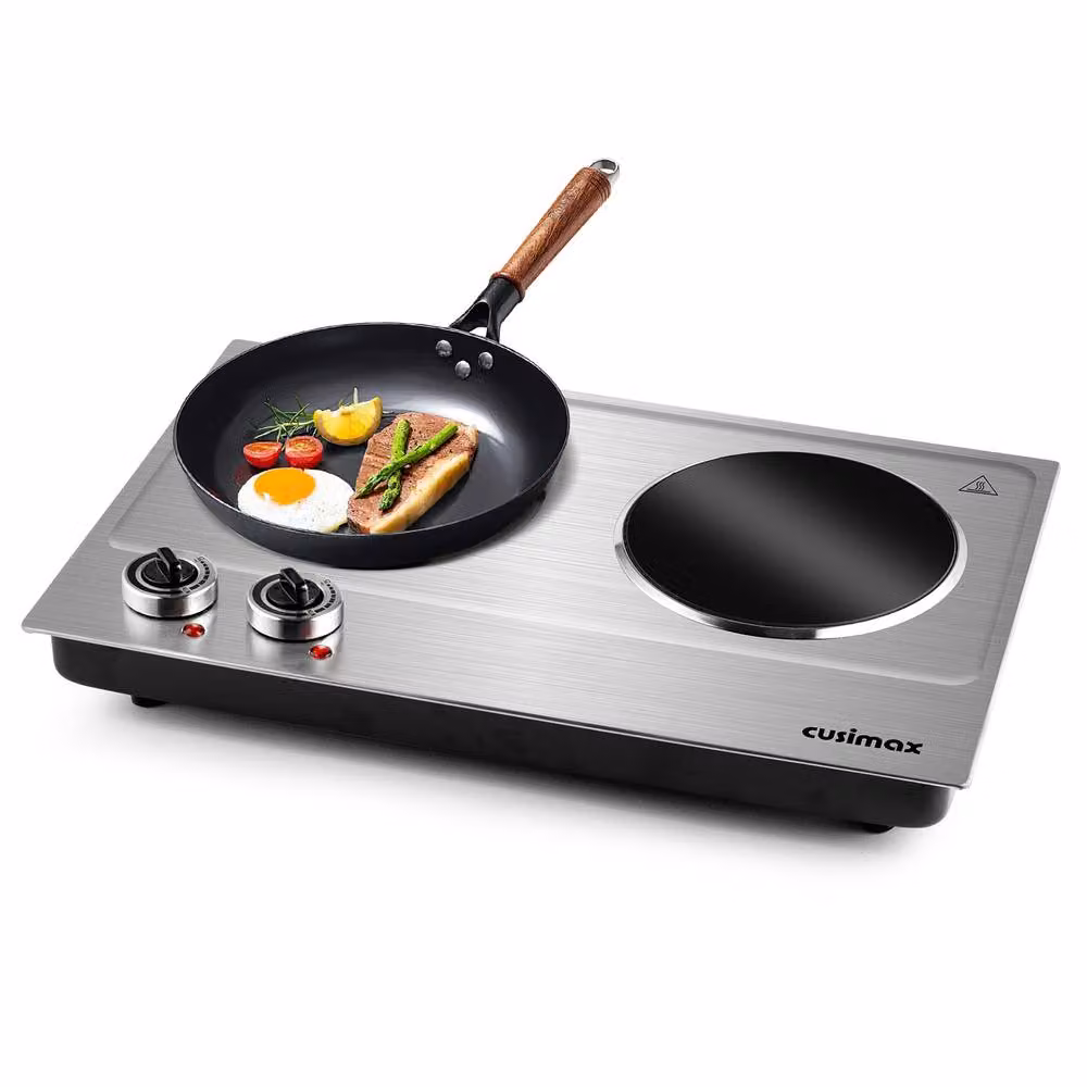 Cusimax Sleek Portable Infrared Electric Hot Plate 2400W in Silver and Black – 2