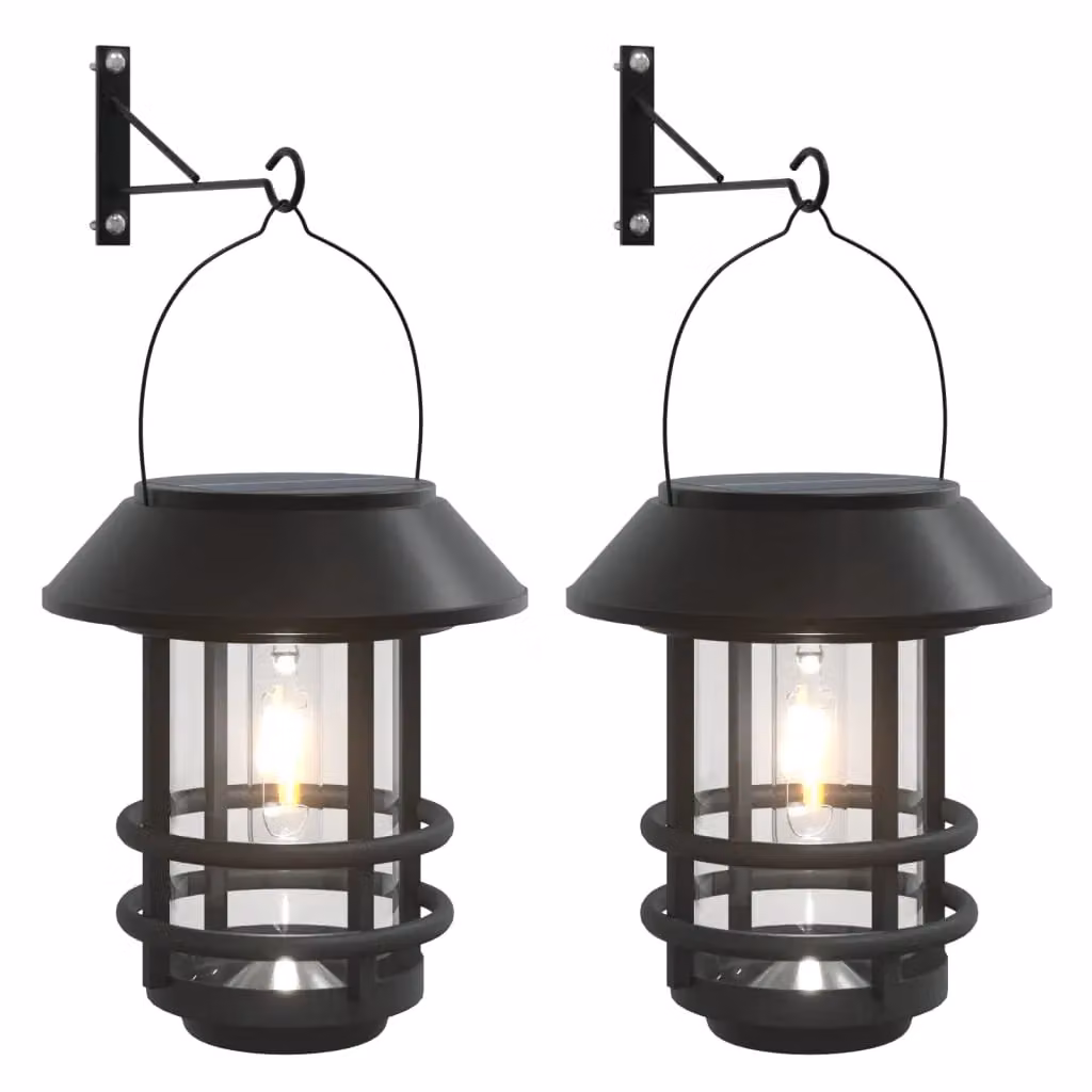 Berkfield Home Solar LED Outdoor Wall Lanterns, 2 Pack, Black and White – 1