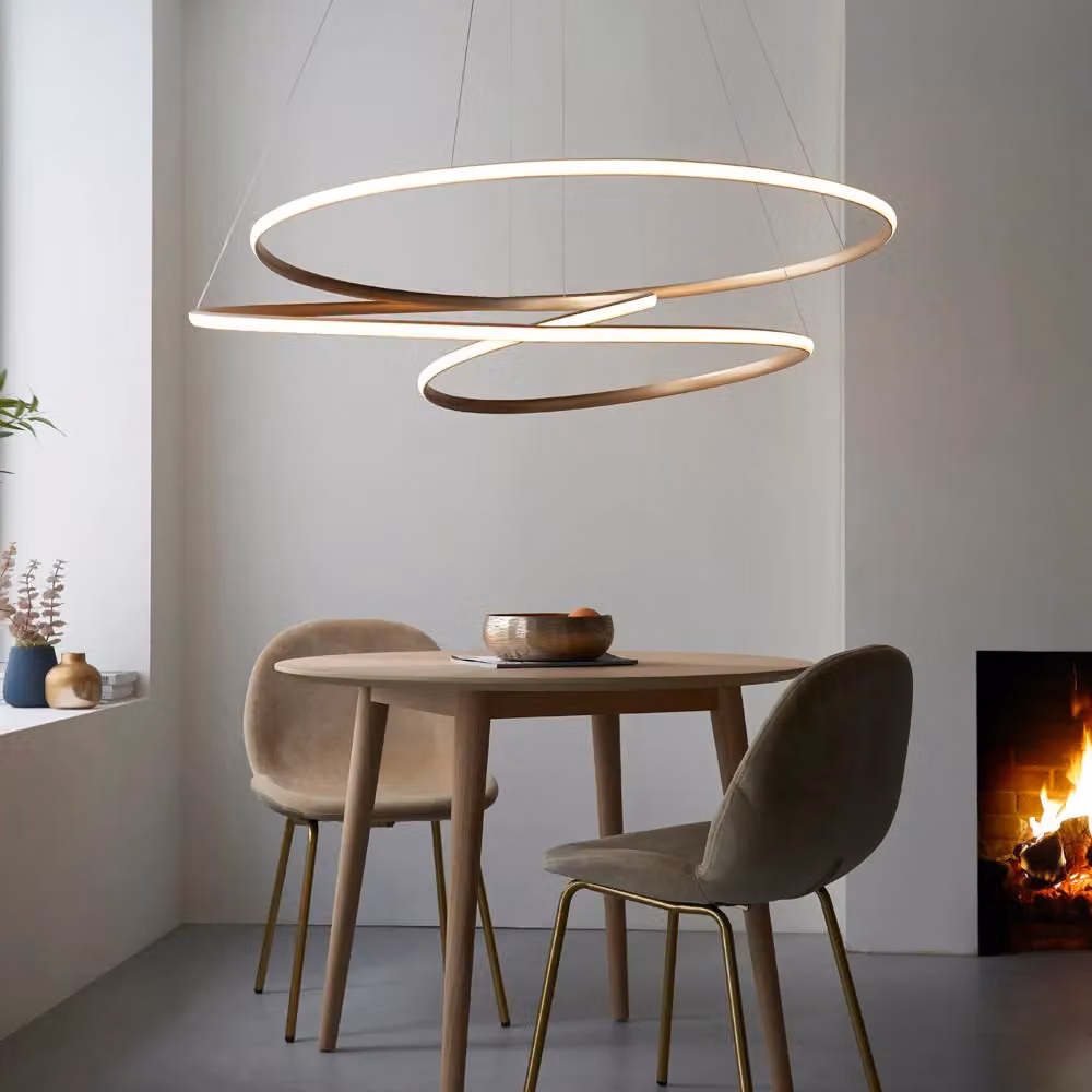 Loops XL Satin Gold and Matt White LED Ceiling Pendant Light with Warm White Dimmable Tape Light – 2