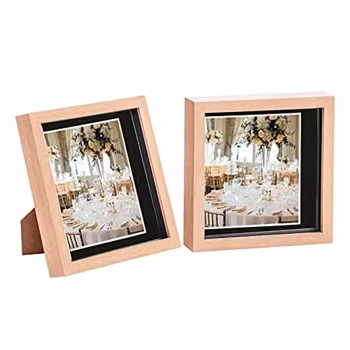 Nicola Spring 2 Piece Square 3D Shadow Box Photo Frame Set in Black, Grey and Brown with Glass Aperture – 1