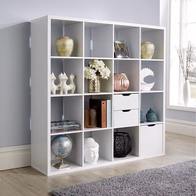 Home Source Cube Plus Chunky 16 Shelf Open Back Storage Bookcase Unit in White