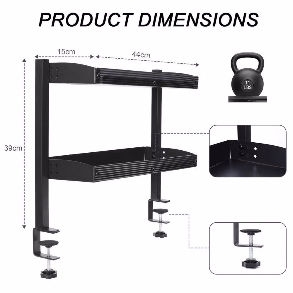 VOGREX Clamp on Desk Shelf in Black – 2
