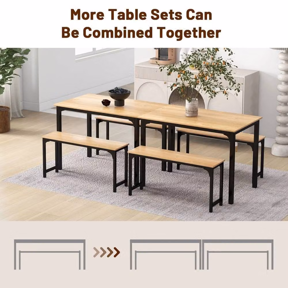 NESTLUNE 3 Piece Industrial Dining Set with Square Wood Table in Brown, W/D/H: 100 x 100 x 100 cm – 5