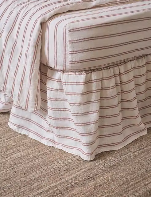 Piglet In Bed Kemptown Striped Valance Sheet, Red Mix, Linen Rich Cotton