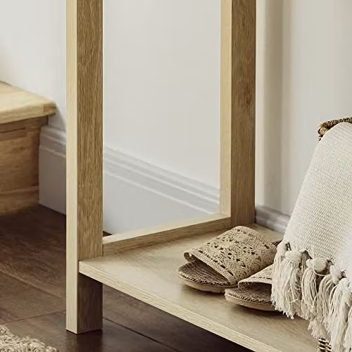 HOMCOM Boho Natural and Beige Console Table with Storage Shelf and Drawer for Hallway, Living Room or Bedroom, W: 100 cm, D: 30 cm, H: 76 cm – 4