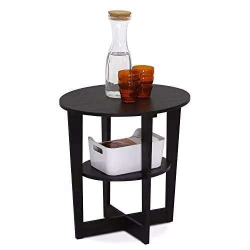 Furinno JAYA 2-Tier Round Side Table with Oval Tabletop and Open Shelf, Walnut