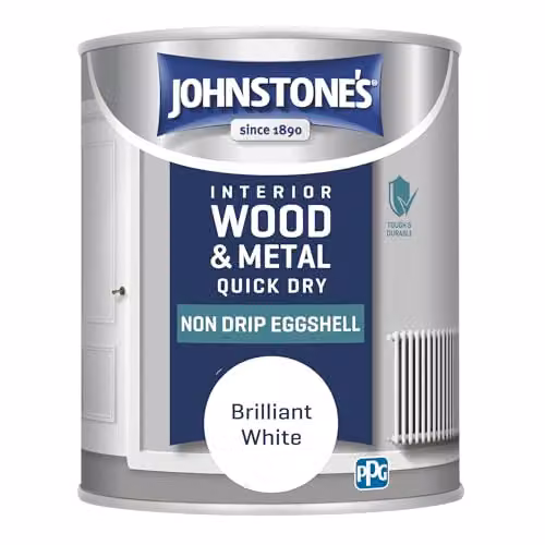 Johnstone's Quick Drying Water Based Eggshell Wood and Metal Paint, White, 0.75 l – 2