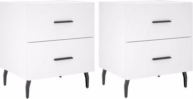 Berkfield Home Set of 2 Modern White Bedside Cabinets in Engineered Wood W/D/H: 40 x 35 x 47.5 cm