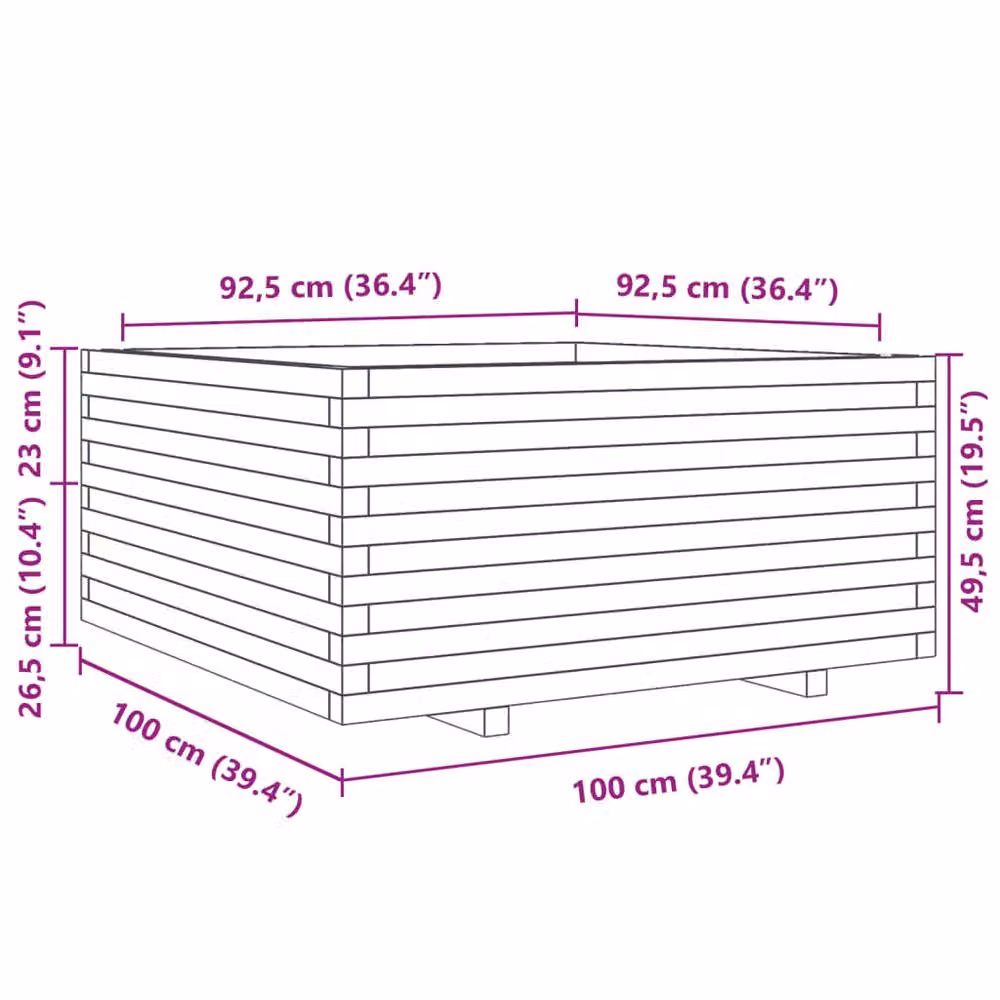 Berkfield Home Beautiful Garden Planter Tub in Brown Solid Wood Pine, W: 100 cm, D: 100 cm, H: 49.5 cm – 3