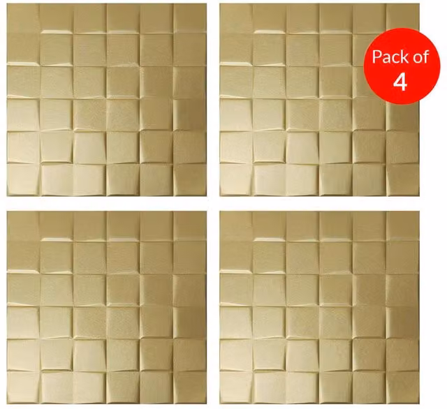 ENER-J 3D Square PU Leather Wall Panels, Gold, Pack of 4, W/D/H: 60 x 60 x 1 cm – 1