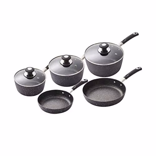 Tower Precision 5 Piece Non-Stick Aluminium Pan Set with Saucepan and Frying Pan, Black