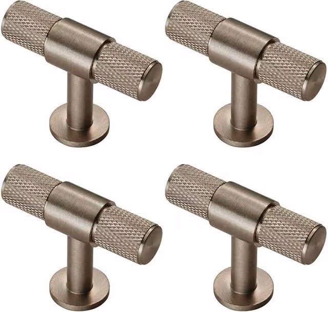 Loops 4-Pack Knurled T-Shape Cupboard Pull Handles in Brushed Satin Nickel, W/D/H: 50 x 13 mm