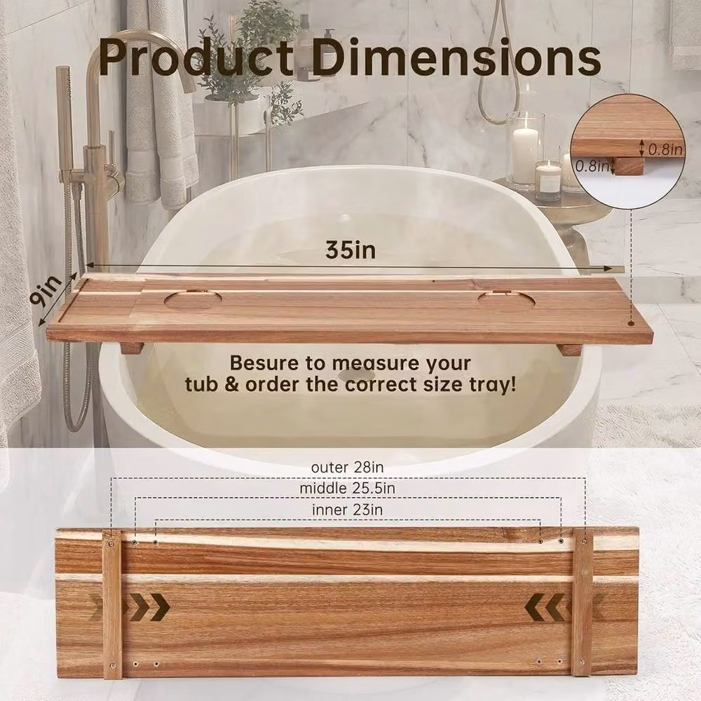 Havendro Adjustable Wood Bathtub Caddy Tray and Storage Shelf in Natural Brown – 2