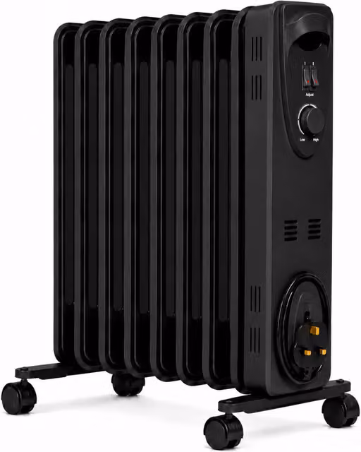 Mylek 2000W Oil Filled Radiator in Black, Freestanding with Thermostat and Tilt Protection, H 55 cm x W 39 cm x D 39 cm – 6