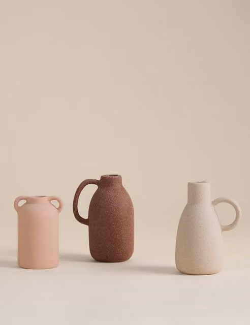 M&S Set of 3 Minimalist Ceramic Tabletop Vases in Beige and Multicolour