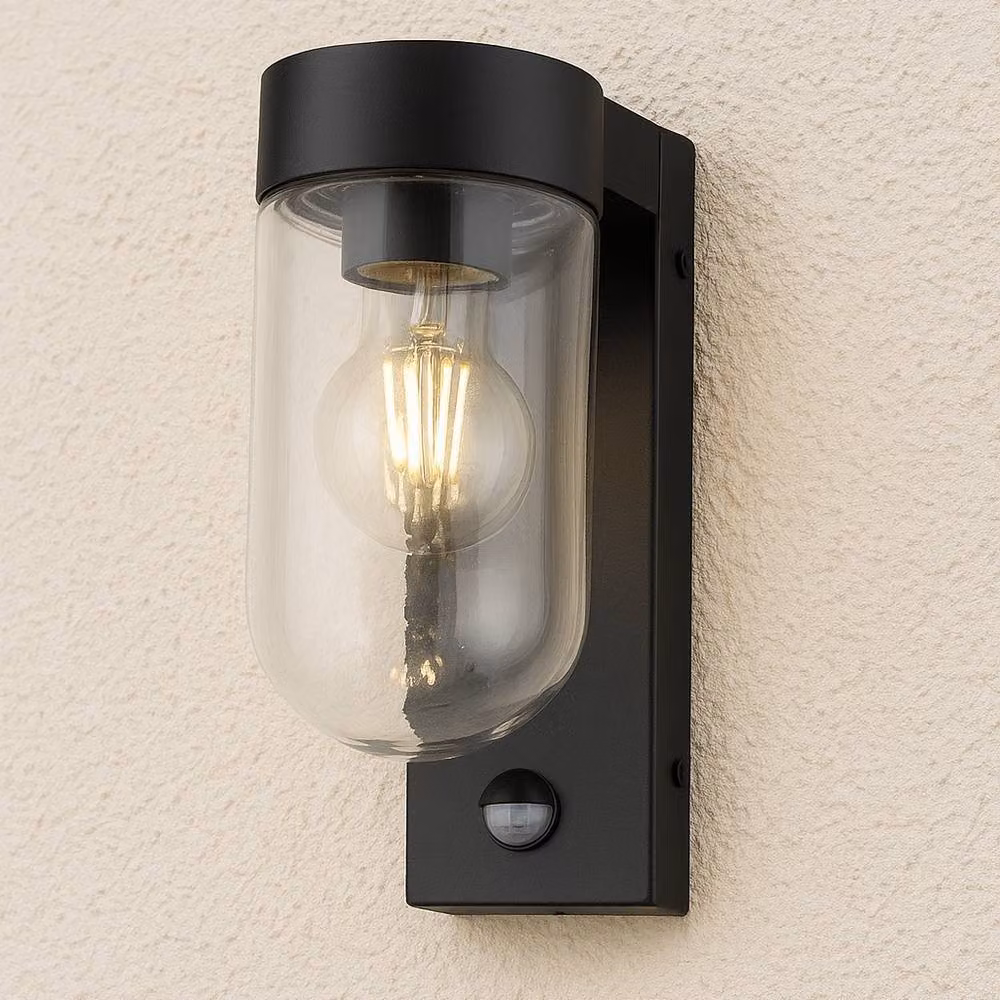 CGC Lighting Rowan Black Outdoor Wall Lantern with PIR Motion Sensor and Glass Diffuser – 4