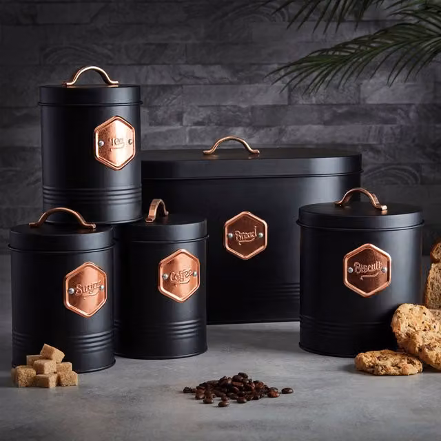 Cooks Professional 5-Piece Metal Kitchen Storage Set in Black, Width: 23 cm