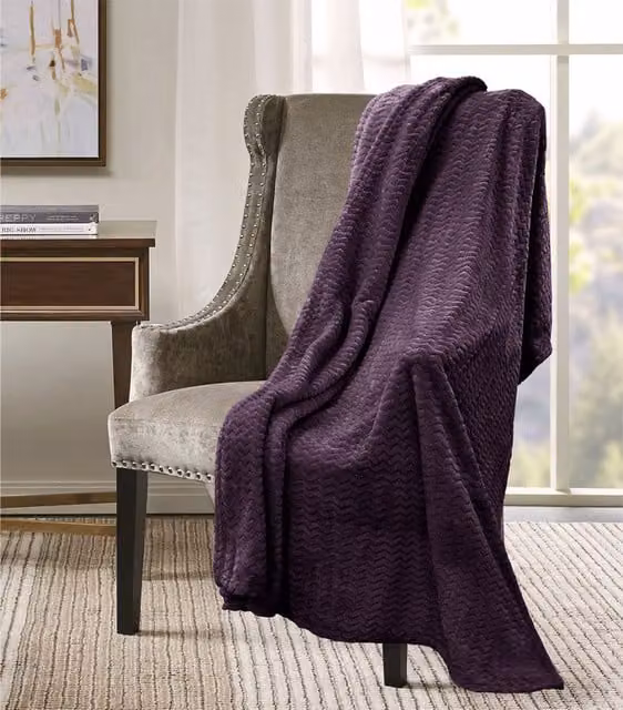 Velosso Purple Chevron Patterned Polyester Throw, W: 127 cm, L: 152 cm