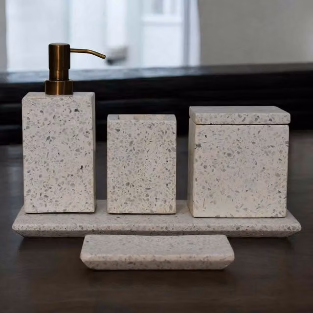 Aosom UK 5-Piece White Marble Bathroom Set, W/D/H: 7.5 x 7.5 x 19 cm – 1