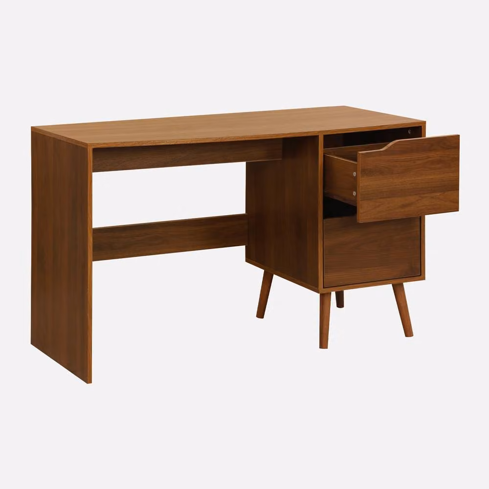 sweeek Writing Desk with 2 Drawers in Dark Brown Vintage Walnut Effect, W/D/H: 120 x 60 x 75 cm – 2
