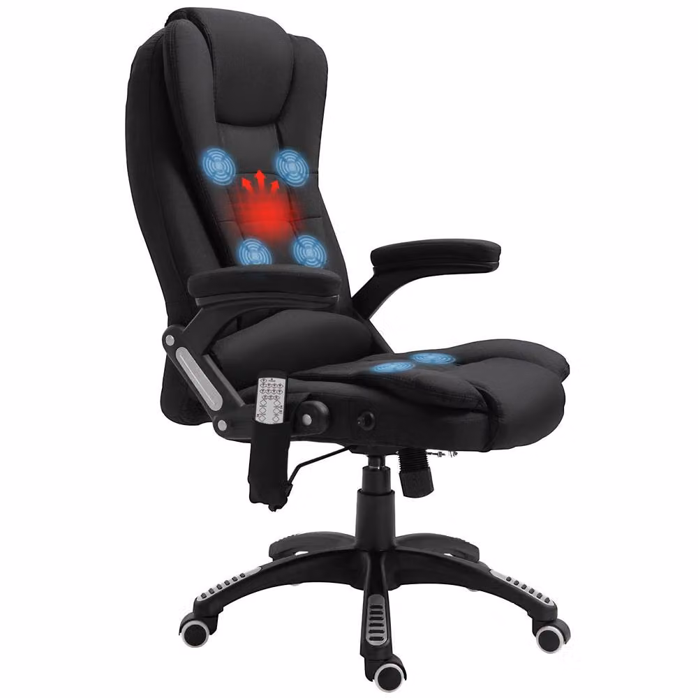 Rolipo Heated 6-Point Massage Reclining Office Chair in Black with Linen-Feel Fabric – 2