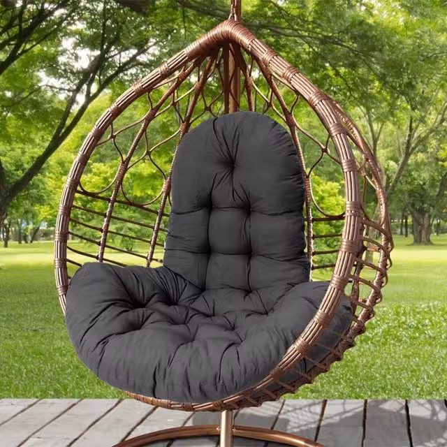 Livingandhome Black Oval Garden Egg Chair Seat Cushion with Water-Repellent Polyester Outdoor Fabric
