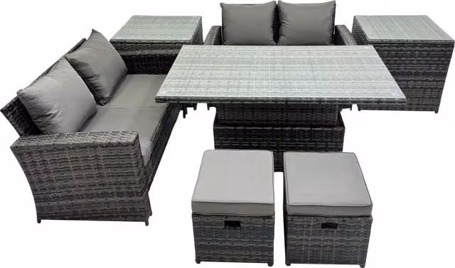 Fimous 6 Seat Outdoor Love Sofa Set in Dark Grey Rattan Garden Furniture