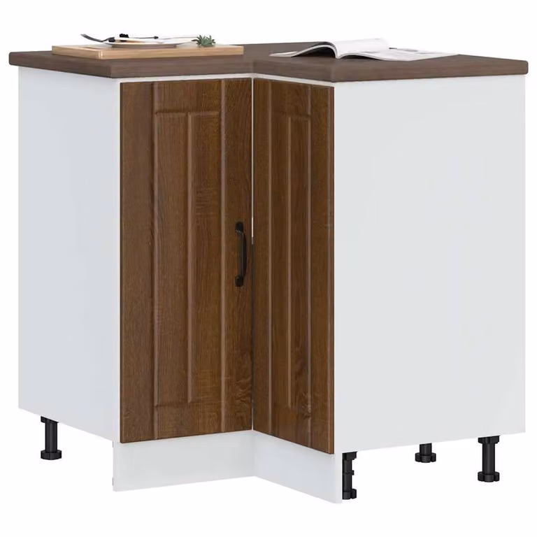 Berkfield Home Lucca Corner Kitchen Base Cabinet in Brown Oak Engineered Wood, W/D/H: 75.5 x 81.5 x 20.0 cm