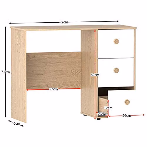 Junior Vida Neptune 3 Drawer Desk for Children in White and Oak – 2