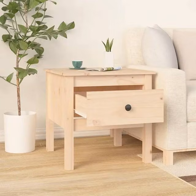 Berkfield Home Solid Wood Pine Side Table in Beige, W/D/H: 50 x 50 x 49 cm