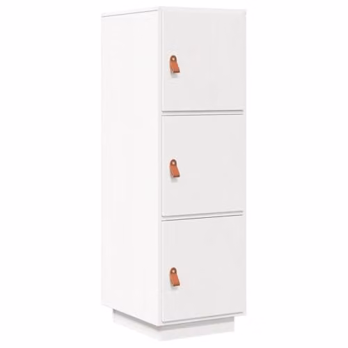 vidaXL Modern White Lacquered Pine Highboard with Hinged Doors, W/D/H: 34 x 40 x 108.5 cm